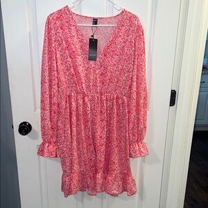 Shein Floral Pink Long Sleeve Dress